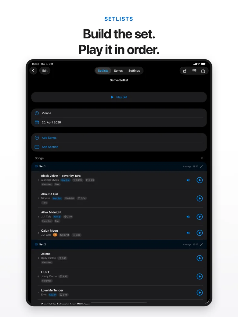Setlists on iPad