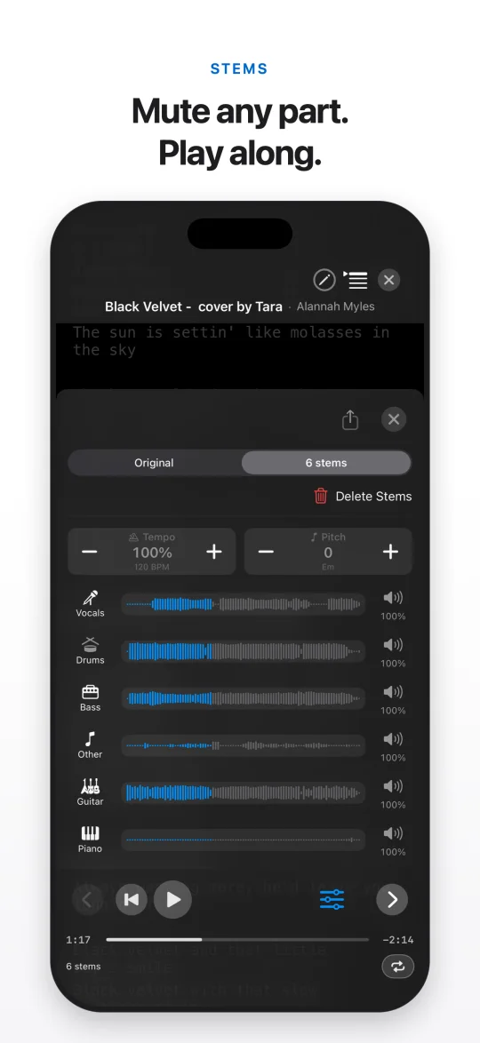 Stems — mute any part, play along