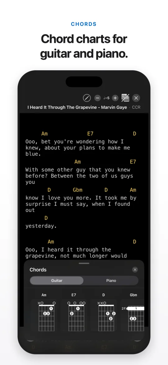 Chords — chord charts for guitar and piano