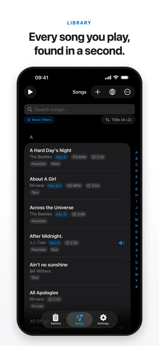 Library — every song you play, found in a second